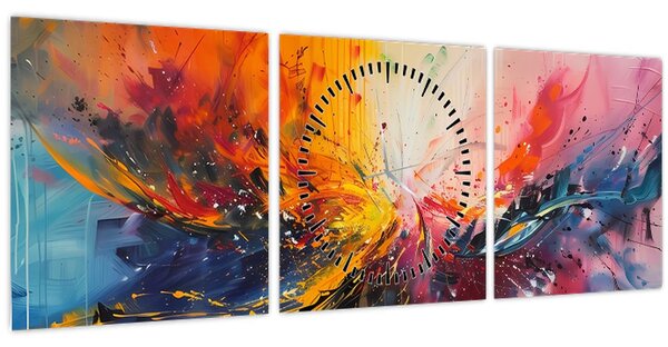 Obraz - Barevná abstrakce (s hodinami) (90x30 cm)