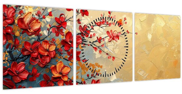 Obraz - Kvetoucí strom (s hodinami) (90x30 cm)