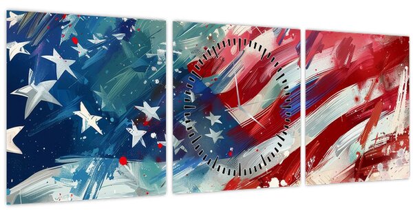 Obraz - Vlajka USA (s hodinami) (90x30 cm)