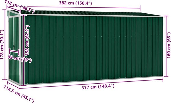 VidaXL Nástěnný zahradní domek 118 x 382 x 178 cm pozinkovaná ocel [316231] Barva: antracitová
