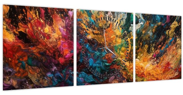 Obraz - Barevná abstrakce II. (s hodinami) (90x30 cm)