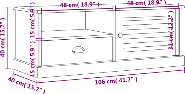 VidaXL TV stolek VIGO 106 x 40 x 40 cm masivní borové dřevo [353176] Barva: Hnědá