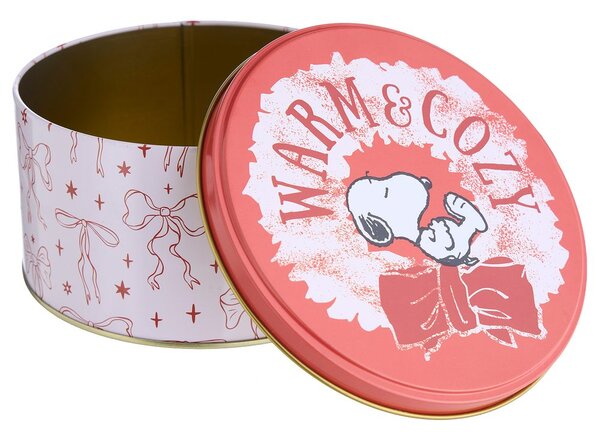 PEANUTS Dóza kulatá "Warm & Cozy" 13,5 cm - červená/bílá