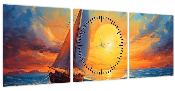 Obraz - Plachetnice (s hodinami) (90x30 cm)