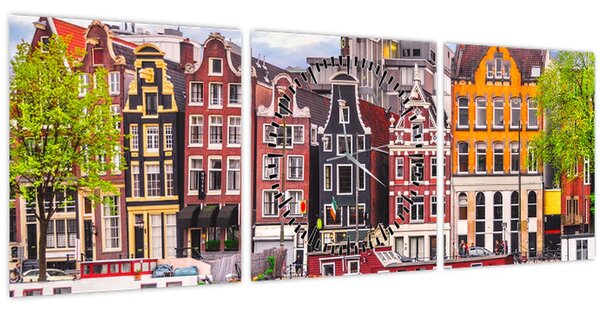 Obraz - Amsterdam, taneční domy (s hodinami) (90x30 cm)