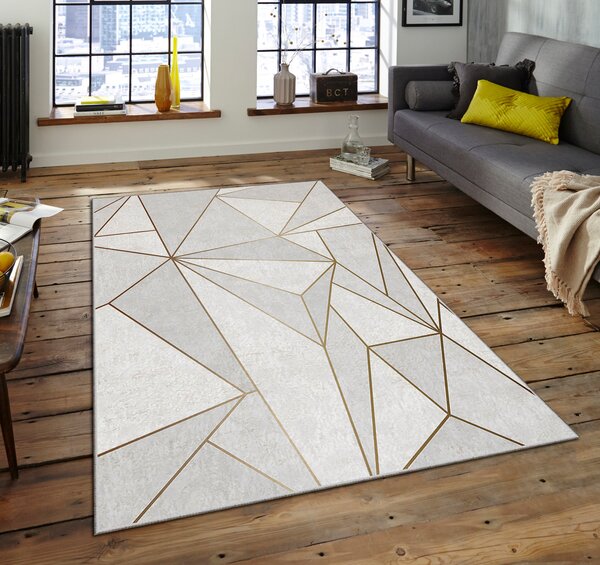 ASIR Koberec(100 x 180 cm) ASR CRPT-106 bílý a zlatý geometrický vzor