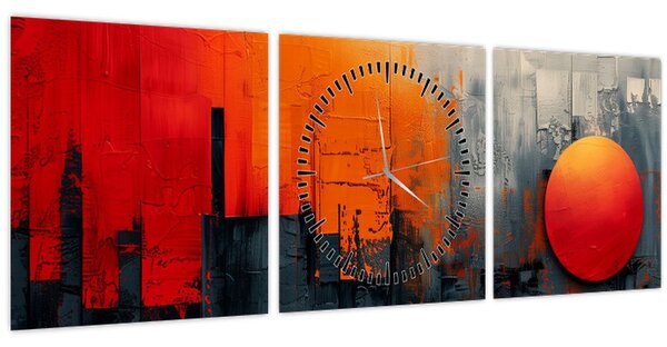 Obraz - Abstraktní malba města (s hodinami) (90x30 cm)