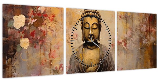 Obraz - Buddha, malba (s hodinami) (90x30 cm)
