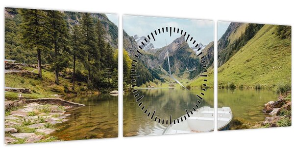 Obraz - Seealpsee, jezero Švýcarska (s hodinami) (90x30 cm)