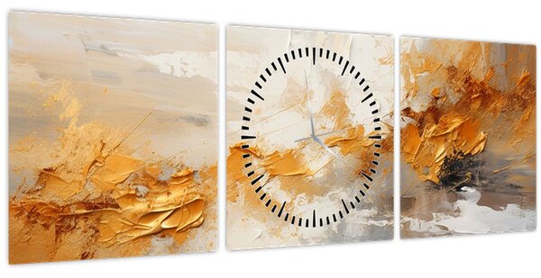 Obraz - Zlatá textura (s hodinami) (90x30 cm)