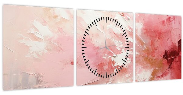 Obraz - Růžový abstrakt (s hodinami) (90x30 cm)