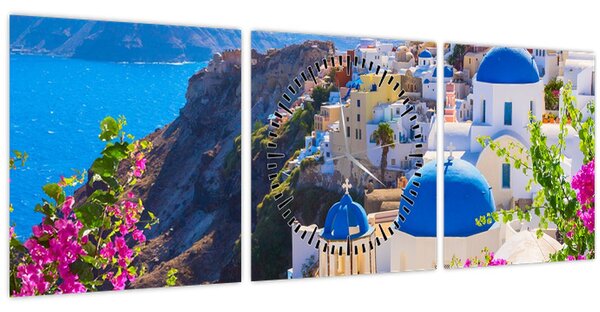Obraz - Santorini, Řecko (s hodinami) (90x30 cm)