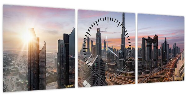 Obraz - Panorama Dubaje (s hodinami) (90x30 cm)