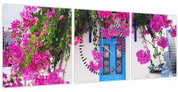 Obraz - Tradiční řecký dům (s hodinami) (90x30 cm)