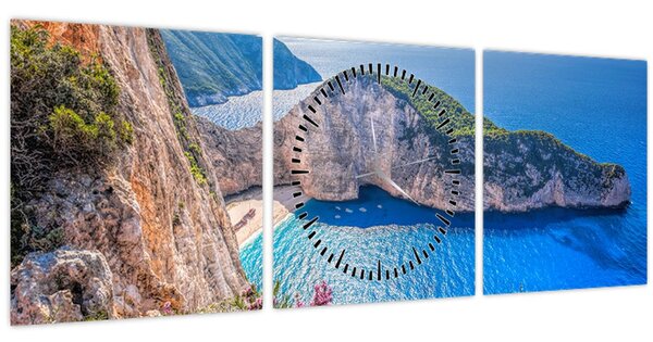 Obraz - Pláž Navagio, Řecko (s hodinami) (90x30 cm)