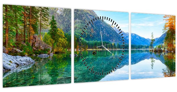 Obraz - Jezero Hintersee (s hodinami) (90x30 cm)