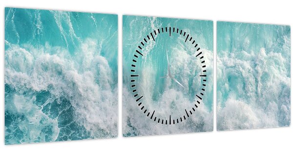 Obraz - Pohled na vlny oceánu (s hodinami) (90x30 cm)