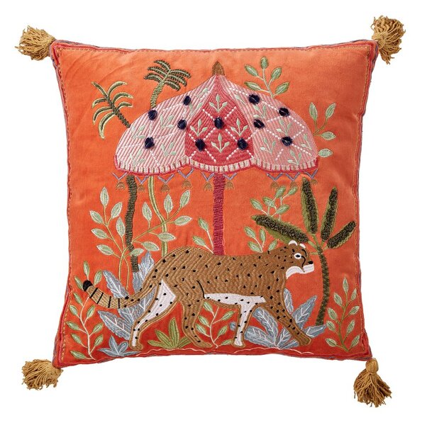 BOHEMIAN Polštář s třásněmi tygr 50 x 50 cm - oranžová