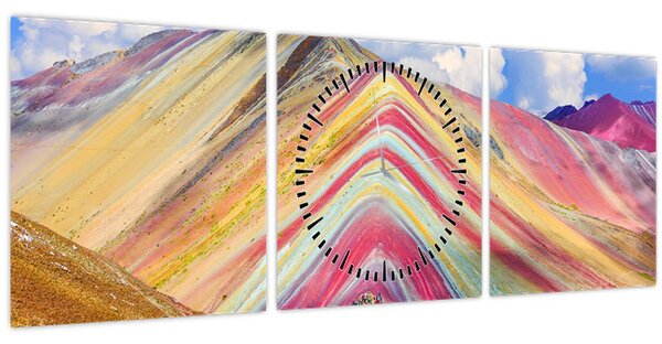 Obraz - Duhová hora, Peru (s hodinami) (90x30 cm)