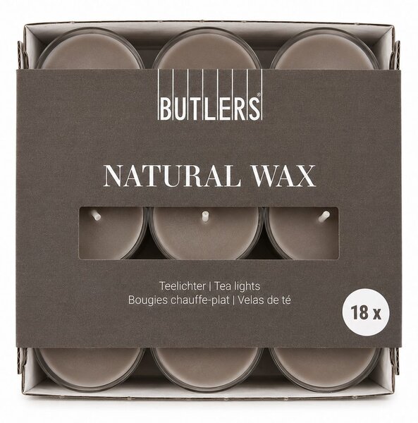 NATURAL WAX Čajové svíčky 18 ks - šedohnědá
