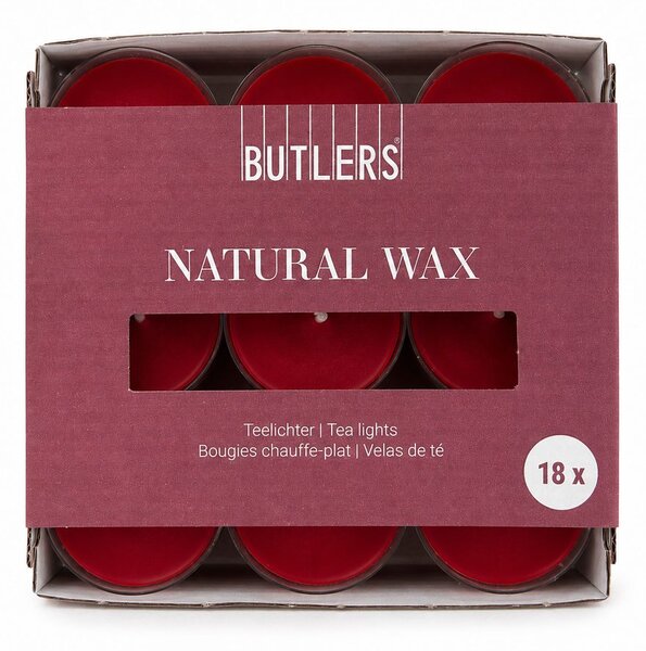 NATURAL WAX Čajové svíčky 18 ks - tm. červená