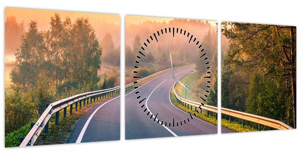 Obraz - Cesta při východu slunce (s hodinami) (90x30 cm)