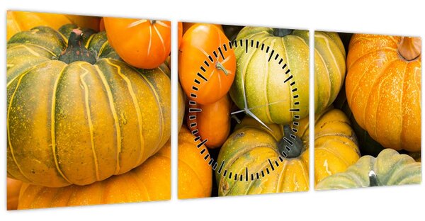 Obraz - Podzimní dýně (s hodinami) (90x30 cm)