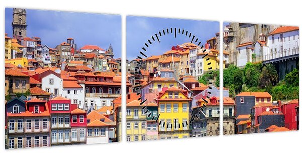 Obraz - Ribeira, Portugalsko (s hodinami) (90x30 cm)