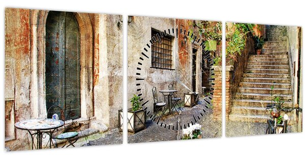 Obraz - Staré ulice Říma (s hodinami) (90x30 cm)