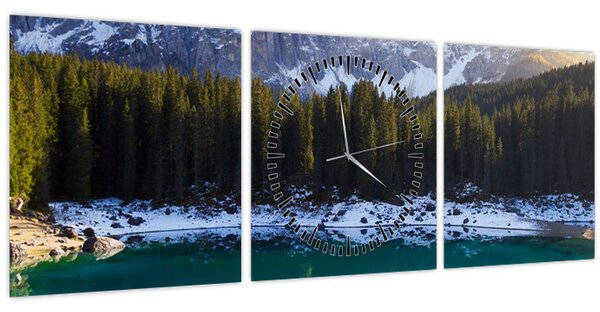 Obraz - Jezero Karersee (s hodinami) (90x30 cm)