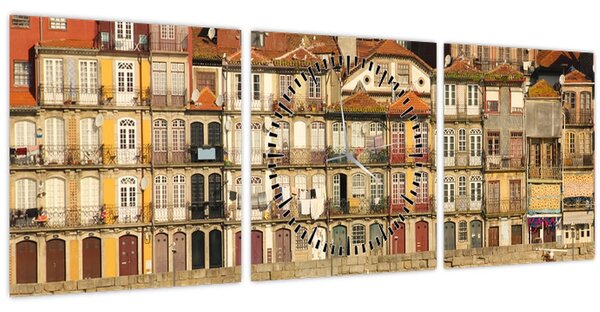 Obraz - Nábřežní čtvrť, Portugalsko (s hodinami) (90x30 cm)