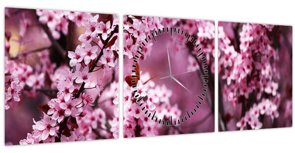 Obraz - Růžová sakura (s hodinami) (90x30 cm)