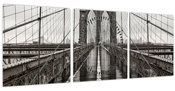 Obraz - Brooklynský most (s hodinami) (90x30 cm)