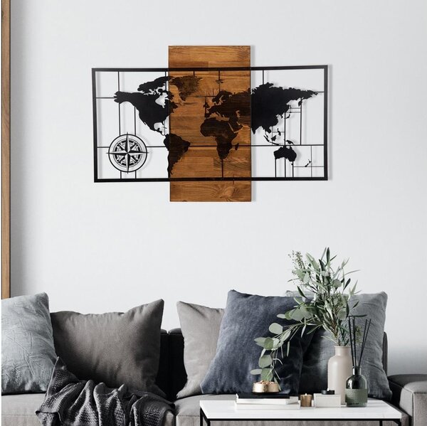 Asir Nástěnná dekorace 58x85 cm mapa dřevo/kov AS1489