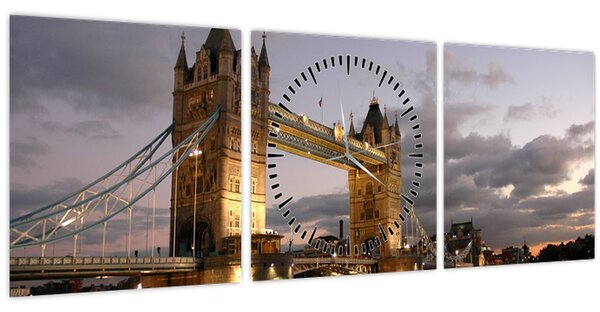 Obraz - Tower Bridge v noci (s hodinami) (90x30 cm)