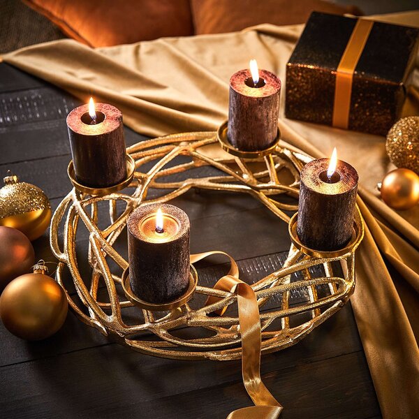 ADVENT Věnec kovový "naplavené dříví" 40 cm - zlatá