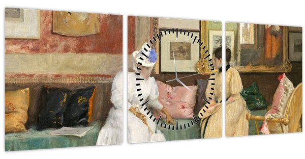 Obraz - William Merritt Chase, A Friendly Call, reprodukce (s hodinami) (90x30 cm)