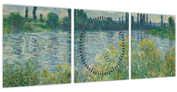 Obraz - Claude Monet, Banks of the Seine, reprodukce (s hodinami) (90x30 cm)