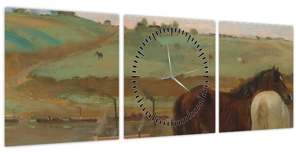 Obraz - Edgar Degas, Horses in a Meadow, reprodukce (s hodinami) (90x30 cm)