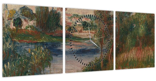 Obraz - Auguste Renoir, Landscape at Vetheuil, reprodukce (s hodinami) (90x30 cm)