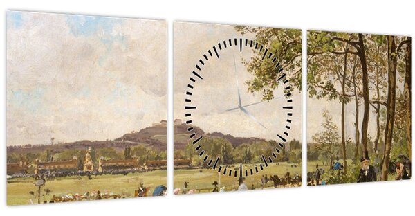 Obraz - French 19th Century, Race Course at Longchamps, reprodukce (s hodinami) (90x30 cm)