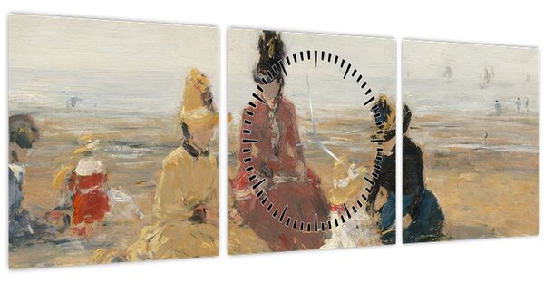 Obraz - Eugène Boudin, On the Beach, Trouville, reprodukce (s hodinami) (90x30 cm)