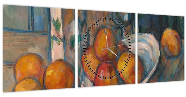 Obraz - Paul Cézanne, Still Life with Milk Jug and Fruit, reprodukce (s hodinami) (90x30 cm)
