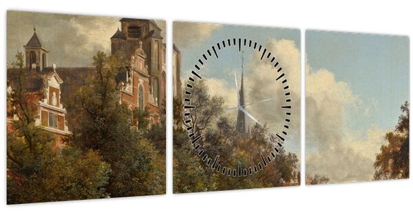 Obraz - Jan van der Heyden, View Down a Dutch Canal, reprodukce (s hodinami) (90x30 cm)