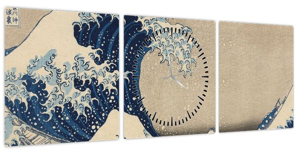 Obraz - Katsushika Hokusai, Under the Wave off Kanagawa, reprodukce (s hodinami) (90x30 cm)