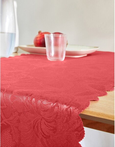 Žakárový ubrus s motivem květin tomatová napron 50x150 cm