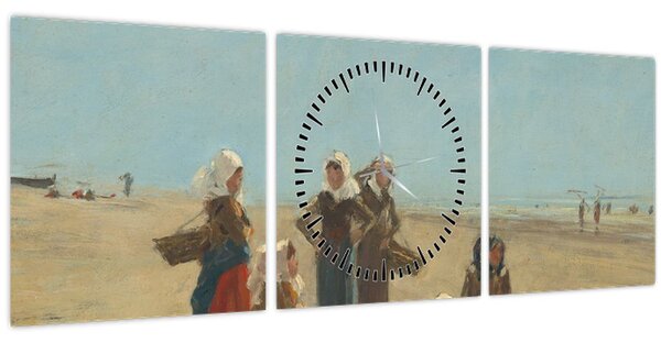 Obraz - Eugène Boudin, Women on the Beach at Berck, reprodukce (s hodinami) (90x30 cm)
