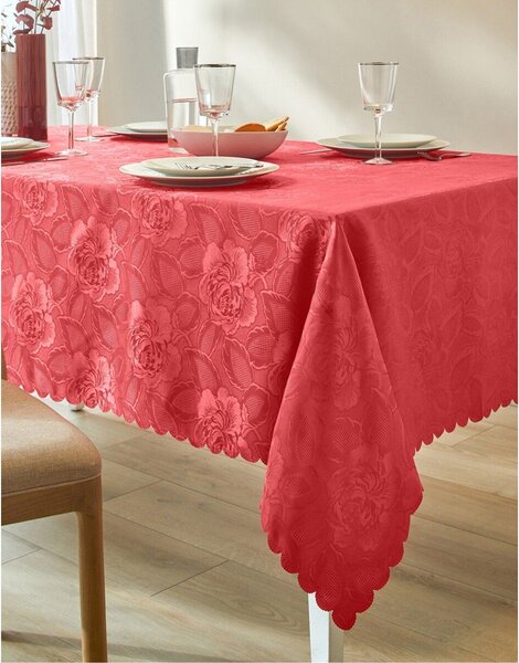 Žakárový ubrus s motivem květin tomatová napron 50x150 cm