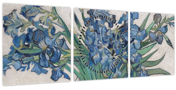 Obraz - Vincent van Gogh, Irises, reprodukce (s hodinami) (90x30 cm)