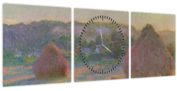 Obraz - Claude Monet, Stacks of Wheat (End of Summer), reprodukce (s hodinami) (90x30 cm)